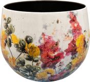 TS Collection Bloempot Floral white - 21x16 cm - Metaal & Epoxy