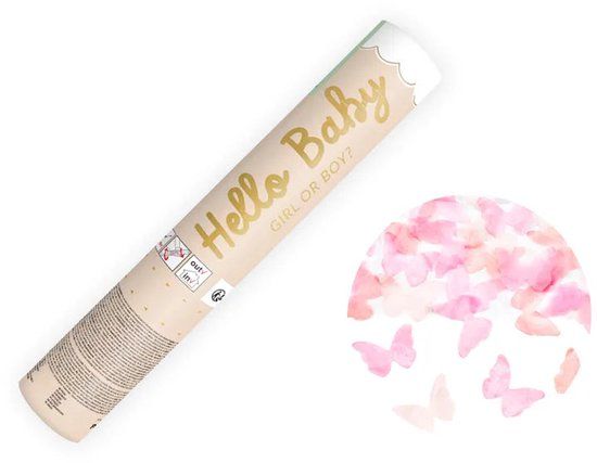 Party Deco Confetti Kanon Gender Reveal Vlinders Roze (20cm)