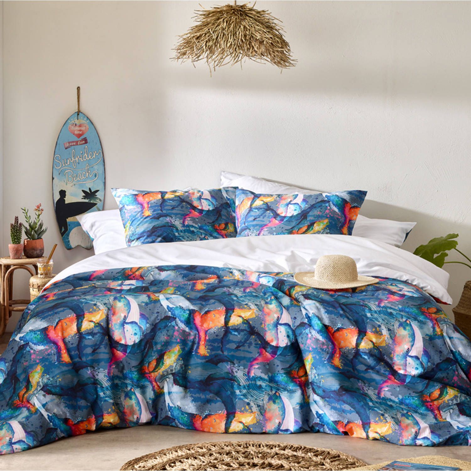 De Witte Lietaer Dekbedovertrek Whales Deep Blue - Hotelmaat - 260 x 240 cm - Katoen Perkal70