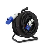 cartrend Explorer CEE enrouleur avec 1 fiche CEE et 1 coupleur CEE, câble d'extension pour une utilisation durable au camping et à l'extérieur, avec frein de stationnement, IP44, 25 m, noir