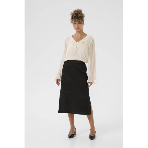 Cream suede A-lijn rok zwart