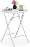 Merkloos Tuintafel - 75 x 60 cm - Inklapbaar - Rond - Klaptafel - Kunststof - Staal - Wit