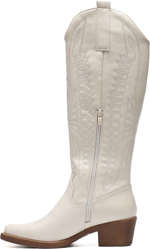 SmileFavorites® Dames Cowboylaarzen met Hak - Beige - Imitatieleer - Maat 37