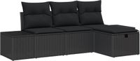 vidaXL Bankstel 4-delig polyrattan Zwart/Zwart