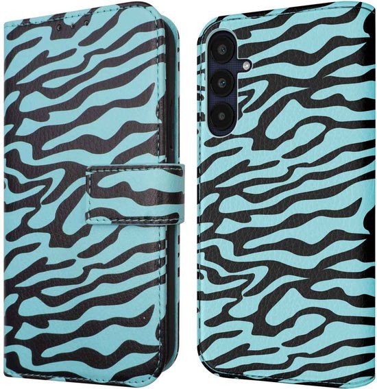 iMoshion Book Case for Samsung Galaxy A35 5G - Black Blue Stripes - with Card Holder