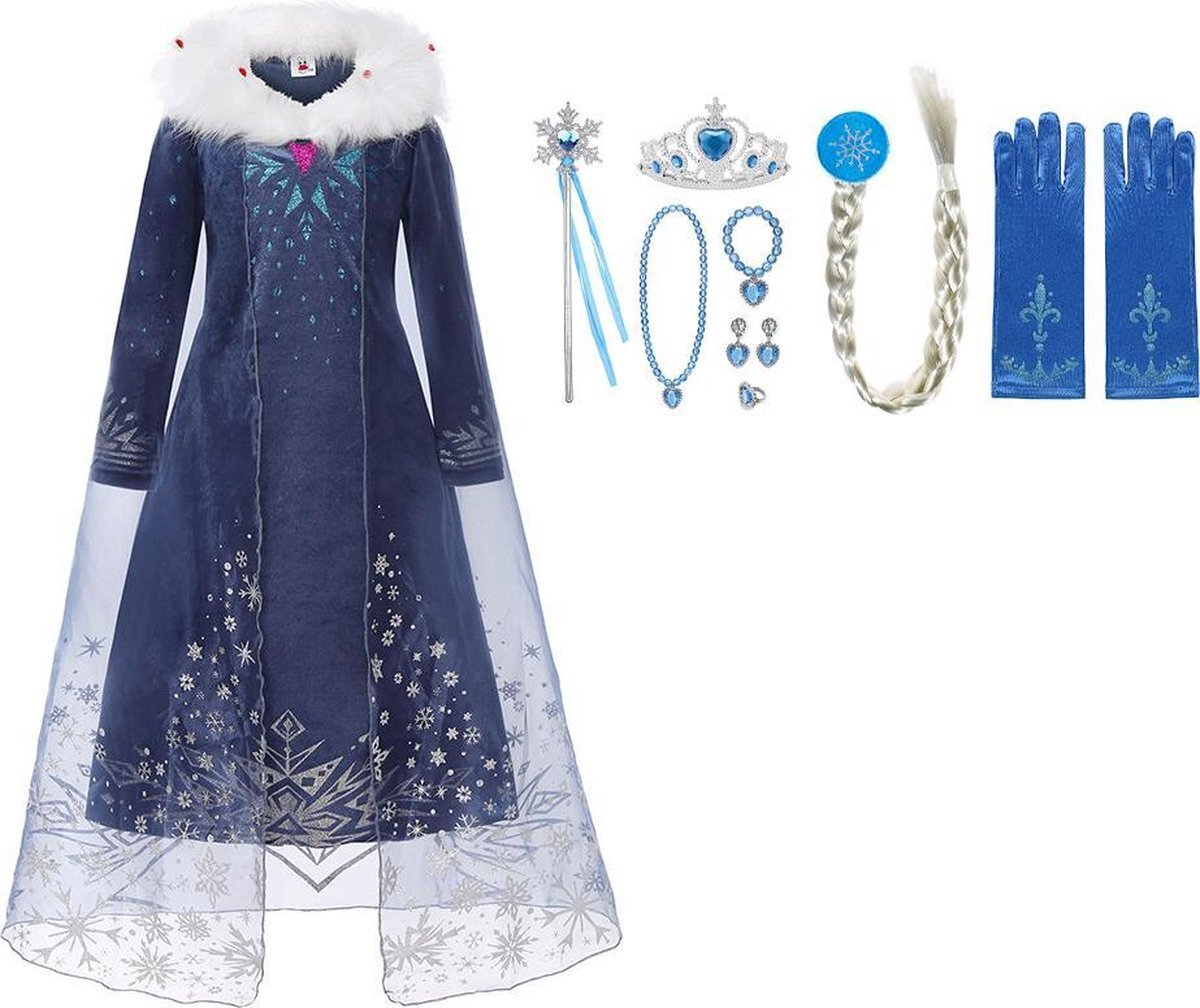 Het Betere Merk Carnavalskleding - Frozen - Elsa blauwe jurk 104/110+ Accessoires - Verkleedjurk - Verkleedkleding kind -Prinsessenjurk