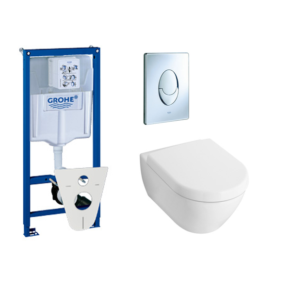 Villeroy & Boch villeroy en boch Subway 2.0 toiletset met inbouwreservoir softclose en quick release closetzitting en bedieningsplaat chroom