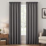 Rideaux occultants gris avec bande plissée, hauteur 175 cm