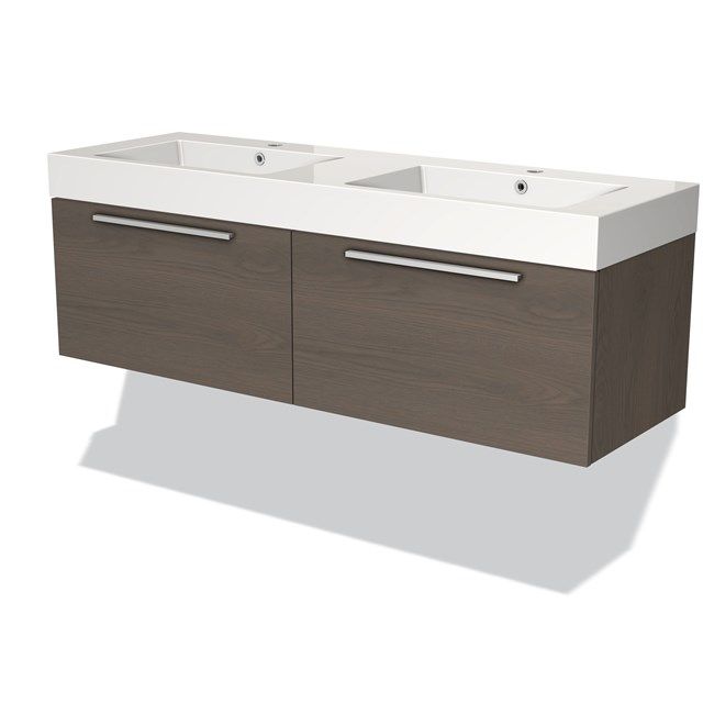 Maxaro Badkamermeubel 140cm Modulo Donkerbruin Eiken 2 Lades Vlak Wastafel Mineraalmarmer