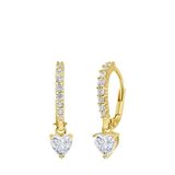 Lucardi Dames Zilveren goldplated oorring met hanger hart met zirkonia
