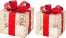 Lumineo Cadeauset Wit met Rood Lint en Strikken - Met Verlichting - Set van 2