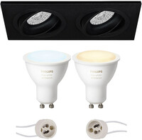 BES LED Pragmi Borny Pro - Inbouw Rechthoek Dubbel - Mat Zwart - Kantelbaar - 175x92mm - Philips Hue - LED Spot Set GU10 - White Ambiance - Bluetooth