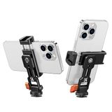 K&F CONCEPT Metalen telefoonstatief, universele smartphonestandaard met 2 koude schoenhouders, verstelbare mobiele telefoonhouder voor horizontale en verticale opnames, compatibel met iPhone/Samsung