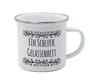 Mok Schluck Gelassenheit emaille 350ml, camping, outdoor, drinkbeker, emaille beker, voedselveilig, GEDA LABELS, blauw