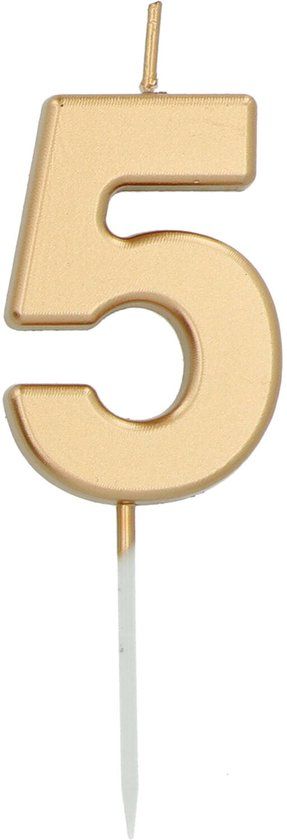 Folat Kaars cijfer 5 goudkleurig 5 cm