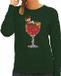 Bellatio Decorations Foute Kersttrui / sweater voor dames - cocktailglas met Rudolf - groen - kerstcadeau L