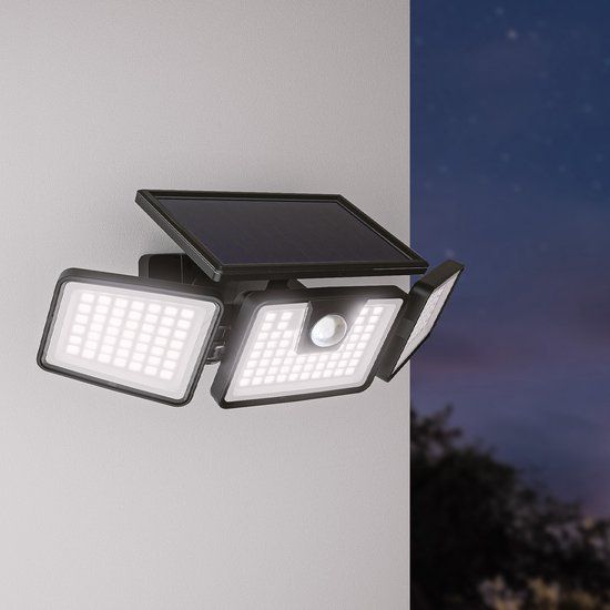 HOFTRONIC Edon Solar Wandlamp met sensor - 6500K daglicht wit - Bewegingsmelder en Schemerschakelaar - IP44 waterdicht - Zwart