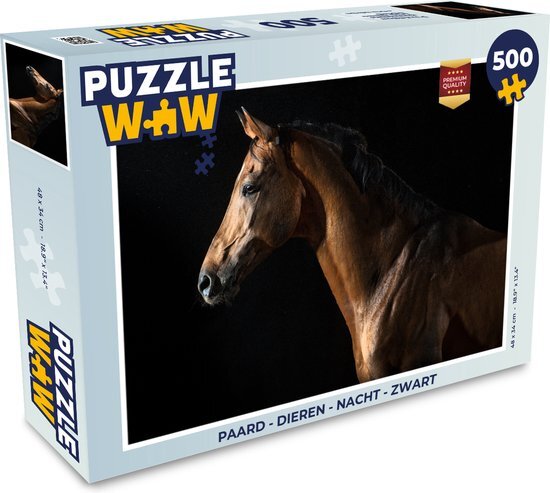 MuchoWow Puzzel Paard - Dieren - Nacht - Zwart - Legpuzzel - Puzzel 500 stukjes - Sinterklaas cadeautjes - Sinterklaas voor grote kinderen