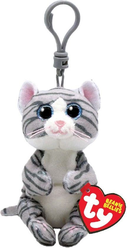 TY Beanie Babies Bellies Clip - Mitzi Cat - 10 cm - Grijs