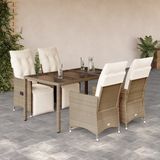 vidaXL 5-delige tuinset met kussens, beige, polyrotan