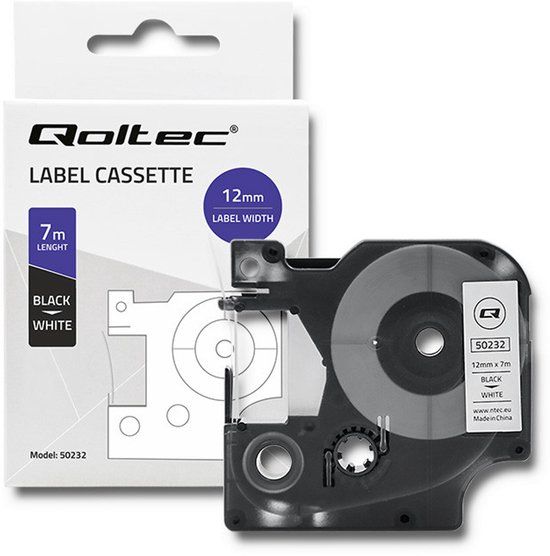 Qoltec - D1 45013 - Tape voor Dymo - 12mm x 7m - Wit/Zwart Print