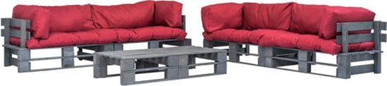 vidaXL 6-delige Loungeset pallet met rode kussens hout