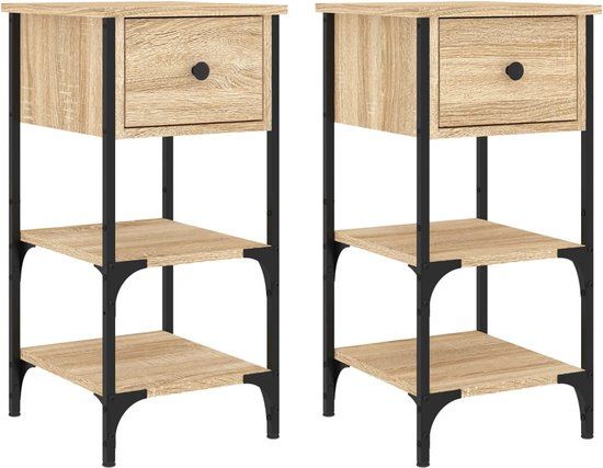 vidaXL Nachtkastjes - Set van 2 - Bewerkt Hout - Sonoma Eikenkleurig - 34x36x70 cm