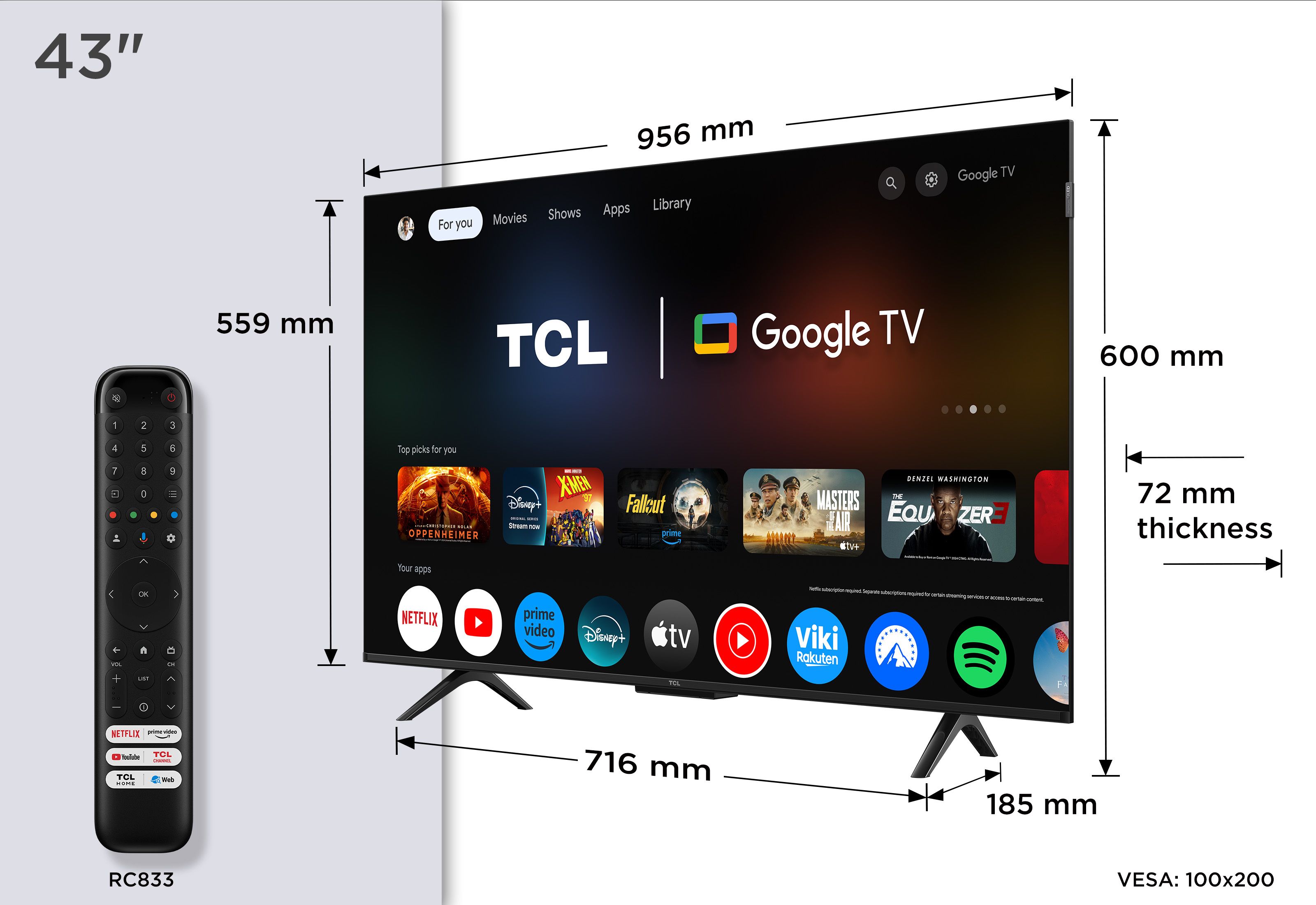 TCL 43P7K / QLED screen / 43 inch / 2025