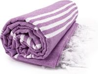 The One Towelling Hamam Sultan handdoek - 100 x 180 cm - Paars/Wit