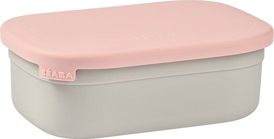 Béaba Lunchbox voor kinderen, lunchbox, roestvrij staal, bento, scheidingswand, siliconen hoes, 760 ml, veloursgrijs/poederroze