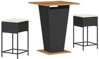 vidaXL 3-delige Tuinbarset met Kussens, Zwart, Polyrotan