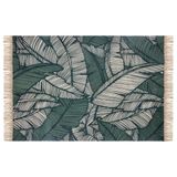 Atmosphera Vloerkleed groen beige bladmotief - jungle vloerkleed katoen met franjes -