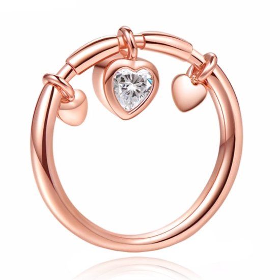 LGT JWLS Lookinggoodtoday Rose kleurige Dames Ring met Hart Hanger van Zirkonia-16mm