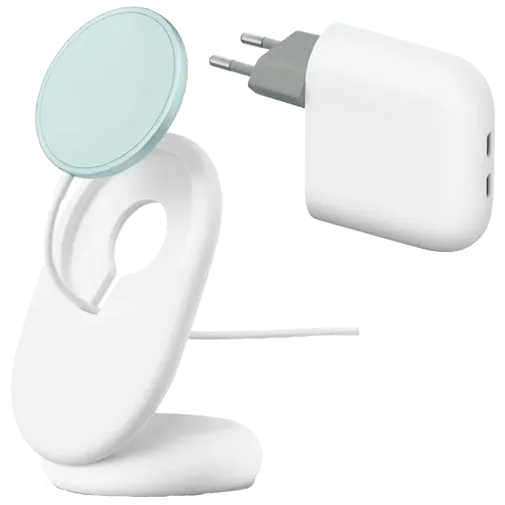 Google Flex 67W Dual USB-C Snellader Wit & Google Pixelsnap Draadloze Snellader met Standaard Wit