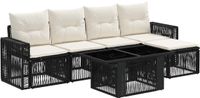 vidaXL Tuinbank Set 6-delig Zwart en Crème Wit Polyrattan