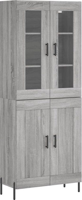 vidaXL Hoge kast 69,5x34x180 cm bewerkt hout grijs sonoma eikenkleurig