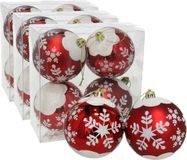 Ger Import 12x stuks gedecoreerde kerstballen rood kunststof diameter 8 cm
