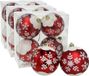 Ger Import 12x stuks gedecoreerde kerstballen rood kunststof diameter 8 cm