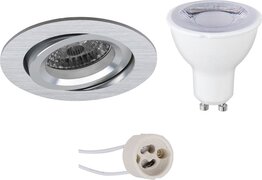 Qualu LED Spot Set - Proma Aerony Pro - GU10 Fitting - Dimbaar - Inbouw Rond - Mat Zilver - 6W - Helder/Koud Wit 6400K - Kantelbaar - Ø82mm