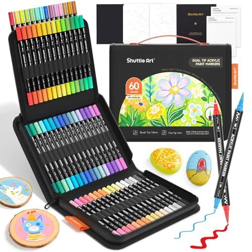 Shuttle Art Acrylverfmarkers, 60 Kleuren Dubbele Punt Acrylverfstiften