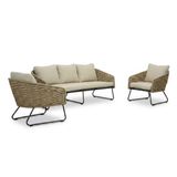 BUITEN living Flora Flora stoel-bank loungeset 5 personen | touw + aluminium | Sahara Dust | 3-delig