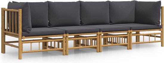 vidaXL 4-delige Loungeset met kussens bamboe donkergrijs