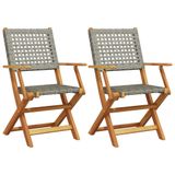 VidaXL Tuinstoel Terras Acaciahout, Polyrattan Grijs (2 stuks)