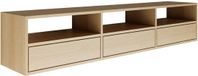 Selsey Framme – zwevend tv-meubel met drie kleppen en open vakken, eiken houtlook, 150 cm