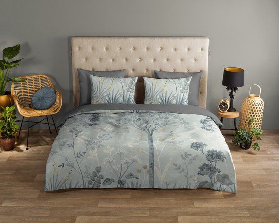 Good Morning dekbedovertrek bloemen - 1 persoons 140x200/220 cm - Grijs - 100% Katoen renforce