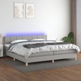 vidaXL Boxspringbed met matras en LED-verlichting, lichtgrijs, 200x200 cm, stof