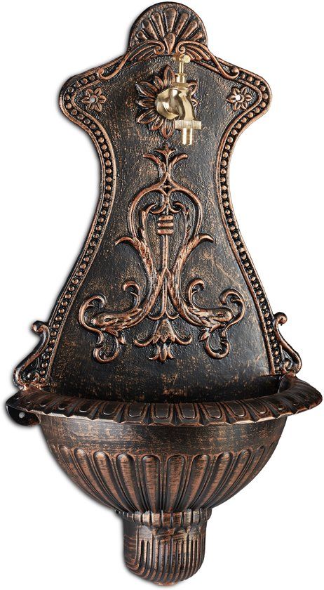 Relaxdays Muurfontein - Tuindecoratie - Waterfontein - Buitenkraan - Waterornament - Brons/Goud