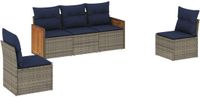 vidaXL 5-delige tuinbankset met kussens, grijs, polyrotan