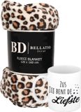 Bellatio Design Cadeau zus set - Fleece plaid/deken luipaard print met Zus jij bent de liefste mok