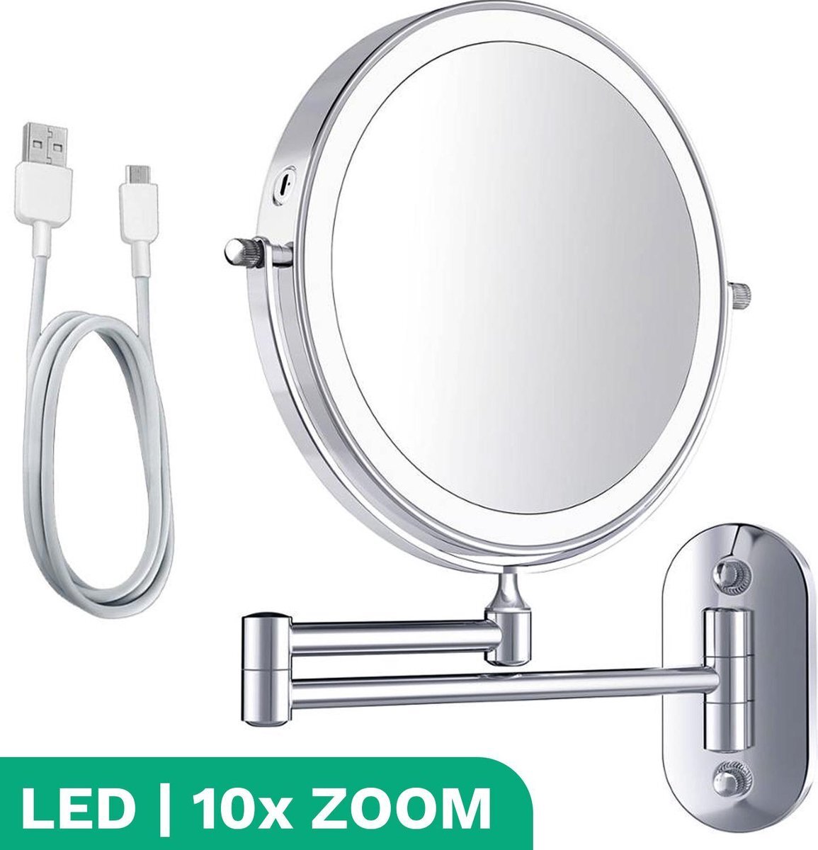 Personal Care Make Up Spiegel - LED Verlichting en 10x Vergroting - 360 Graden Draaibaar - Badkamerspiegel - Wandspiegel - Scheerspiegel - Dubbelzijdige - Makeup Dressoir & Badkamer - Oplaadbaar